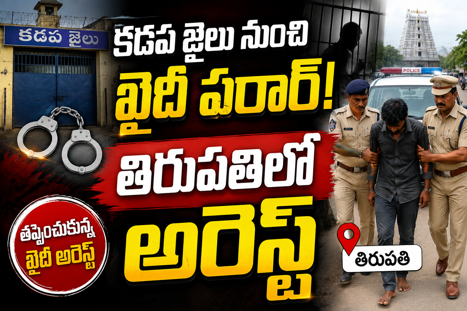 కడప జైలు నుంచి పరారైన ఖైదీ.. తిరుపతిలో అరెస్ట్!
